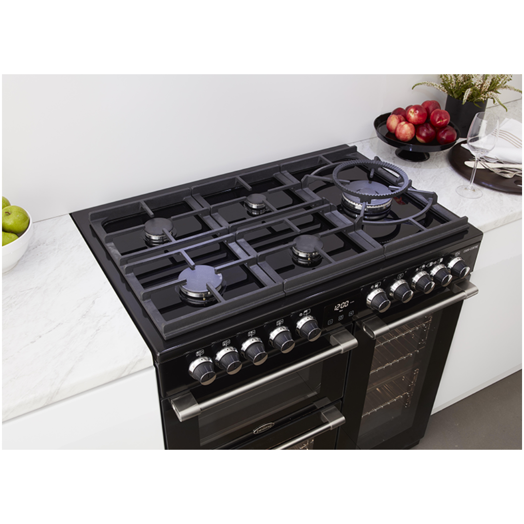 Belling Cookcentre Deluxe 90Cm Gas Through Glass Range Cooker In Black