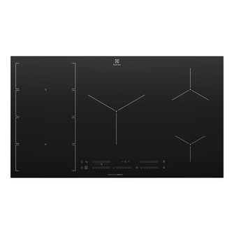 Black Electrolux induction cooktop with brand logo on a white background