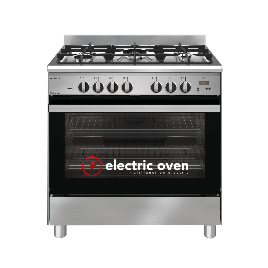 Emilia 80cm Stainless Steel Duel Fuel Upright Cooker with Electric