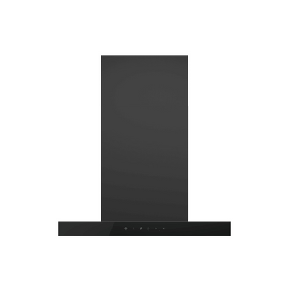 Front view of the 60cm 600 series wall-mounted canopy rangehood in matte black with touch controls, offering a sleek and modern kitchen ventilation solution.