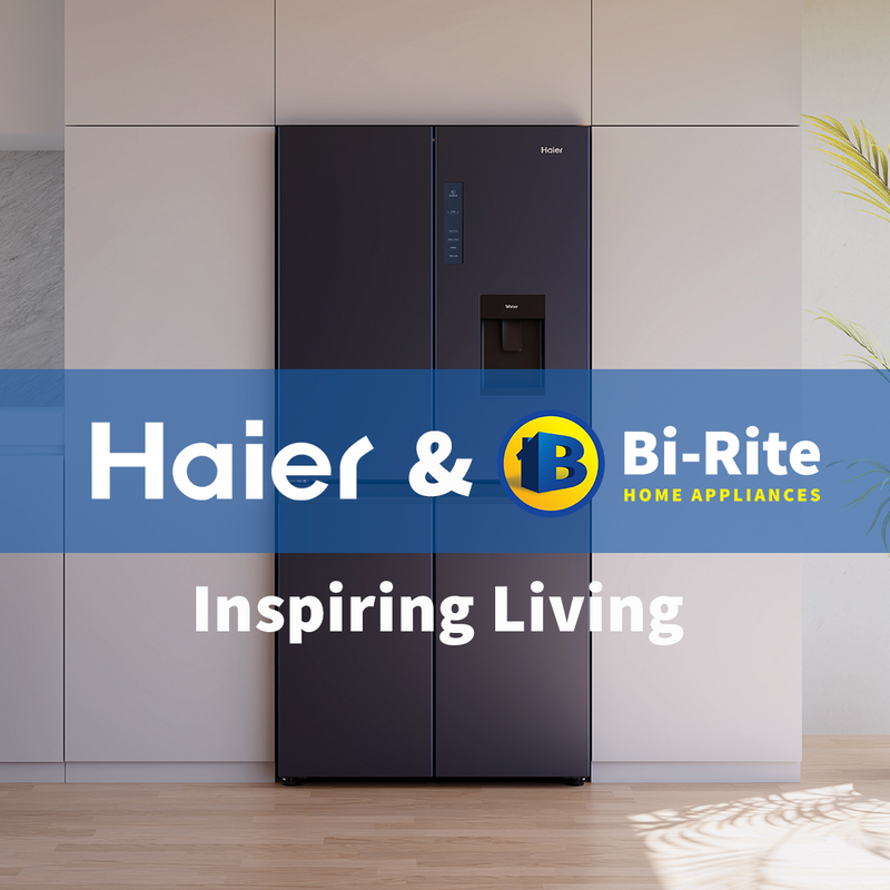 Haier and Bi-Rite Inspired Living Image with a sleek modern kitchen featuring a Haier Quad Door Fridge