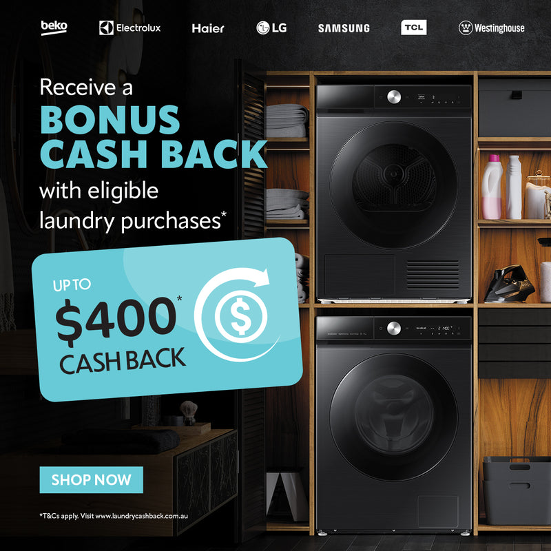 Receive a bonus cashback with eligible laundry purchases valued at up to $400!