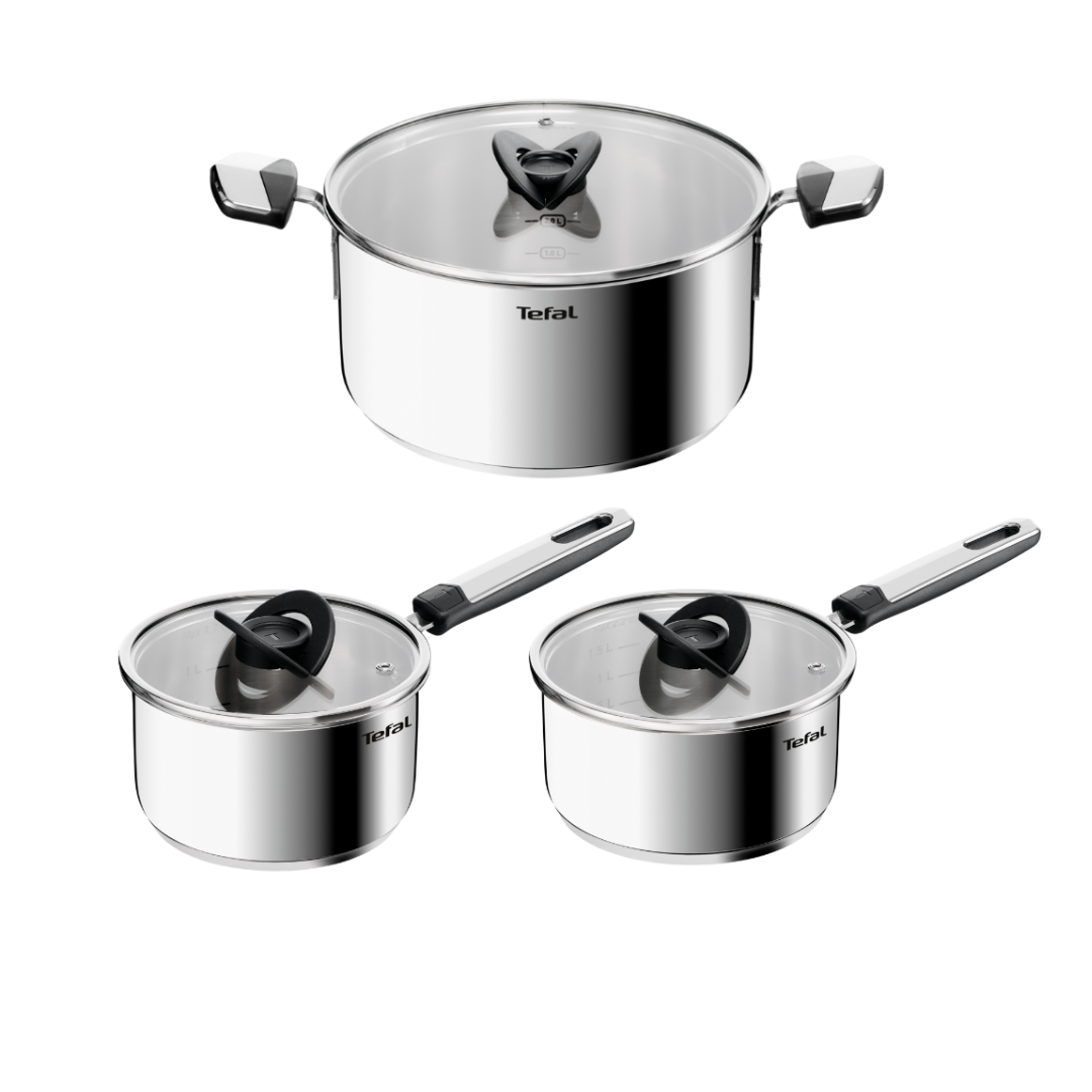 Tefal Emotion+ Induction Stainless Steel Uncoated 3pc Pot Set