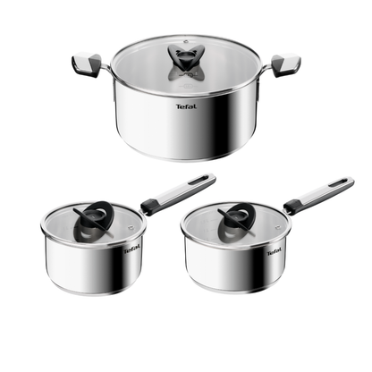 Tefal Emotion+ Induction Stainless Steel Uncoated 3pc Pot Set