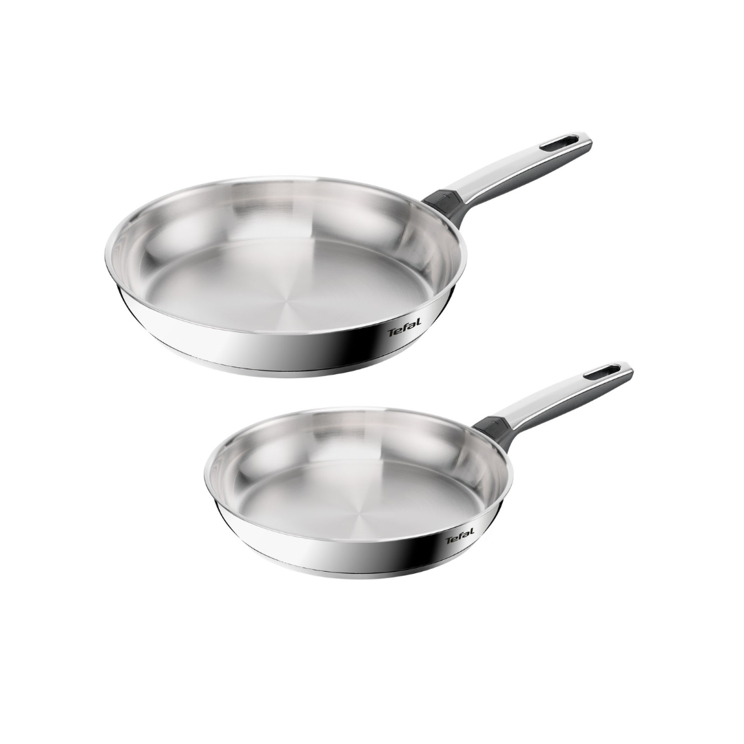 Tefal Emotion+ Induction Stainless Steel Uncoated Twin Pack Frypan 24/28cm