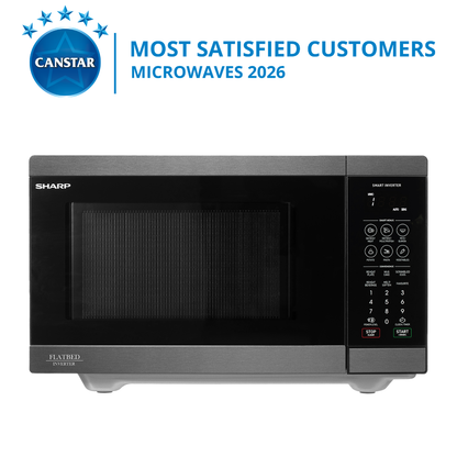 Sharp 26L Flatbed Microwave in Black Steel with Smart Inverter