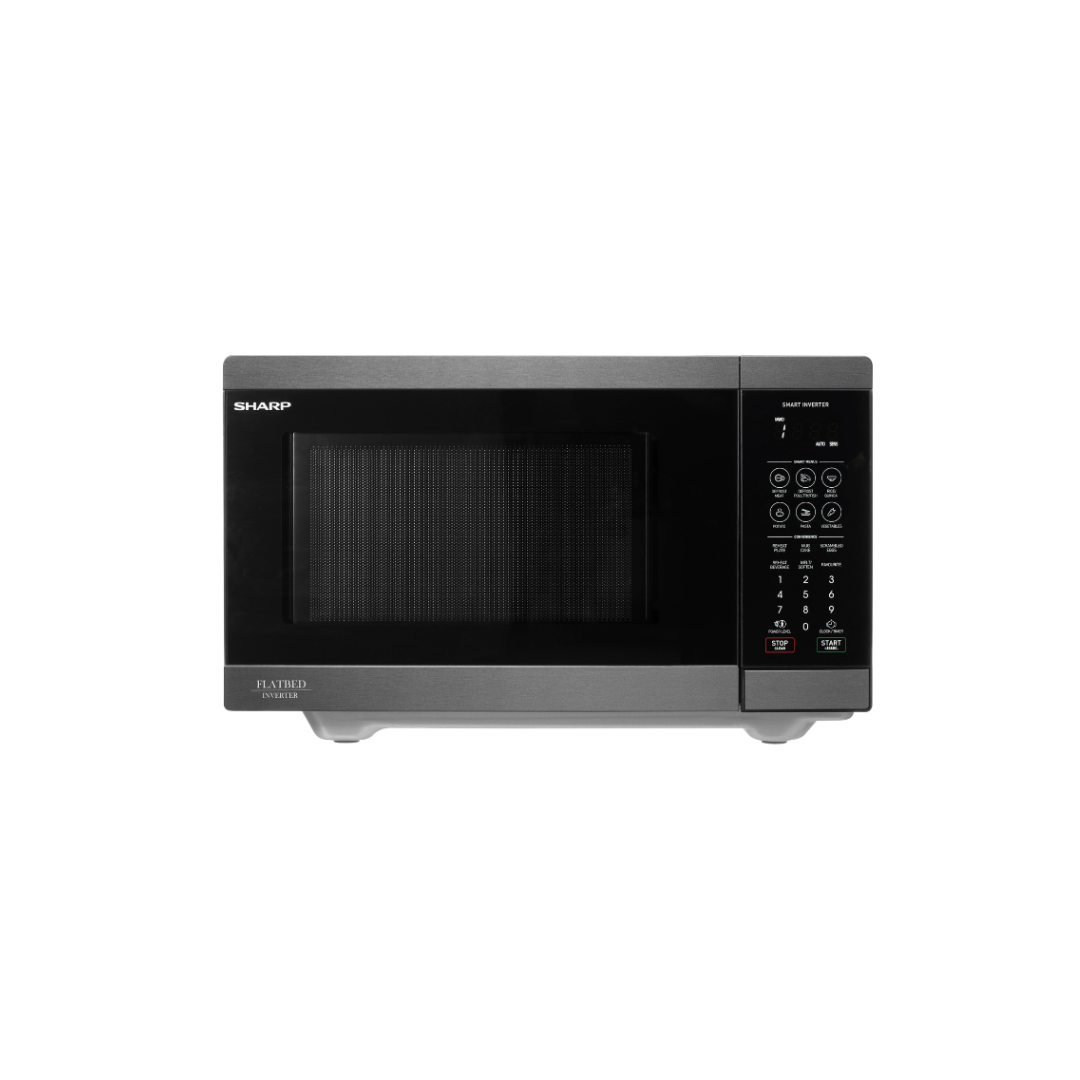 Sharp 26L Flatbed Microwave in Black Steel with Smart Inverter