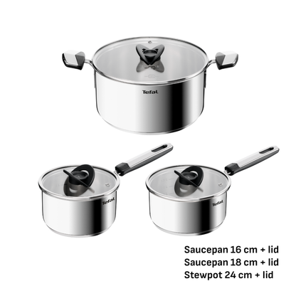 Tefal Emotion+ Induction Stainless Steel Uncoated 3pc Pot Set