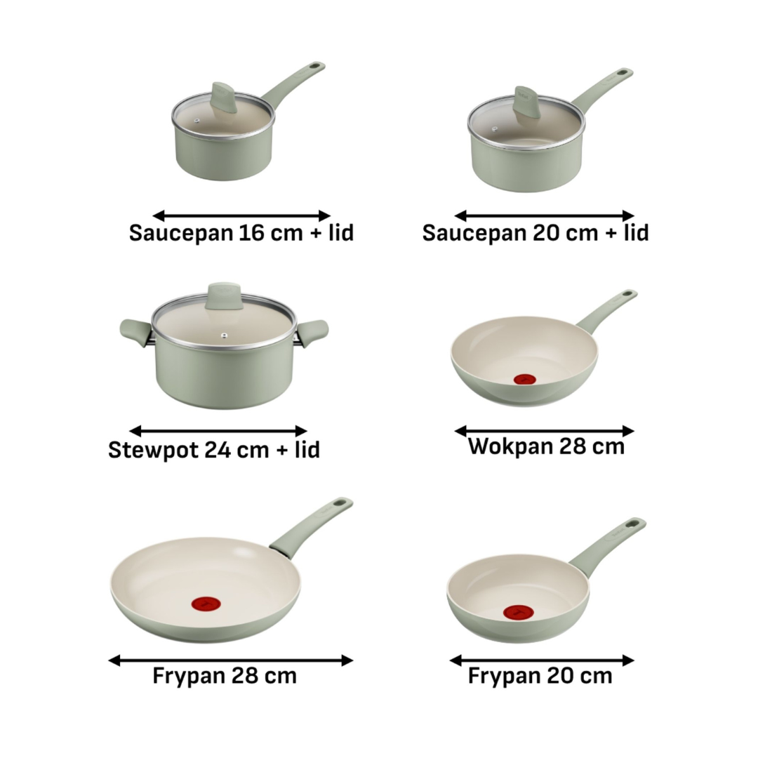 Tefal Recycle Ceramic Induction Non-Stick Green Lichen 6pc Set