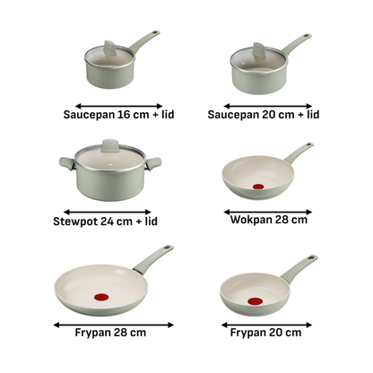 Tefal Recycle Ceramic Induction Non-Stick Green Lichen 6pc Set