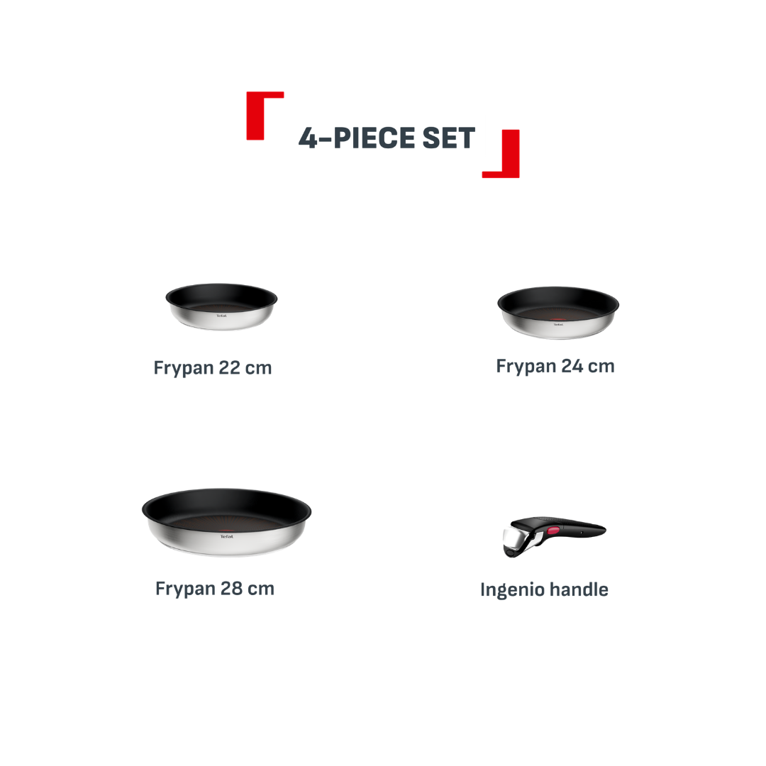 Tefal Ingenio Emotion+ Induction Stainless Steel Non-Stick 4pc Frypan Set