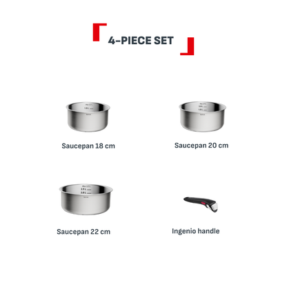 Tefal Ingenio Emotion+ Induction Uncoated Stainless Steel 4pc Pot Set