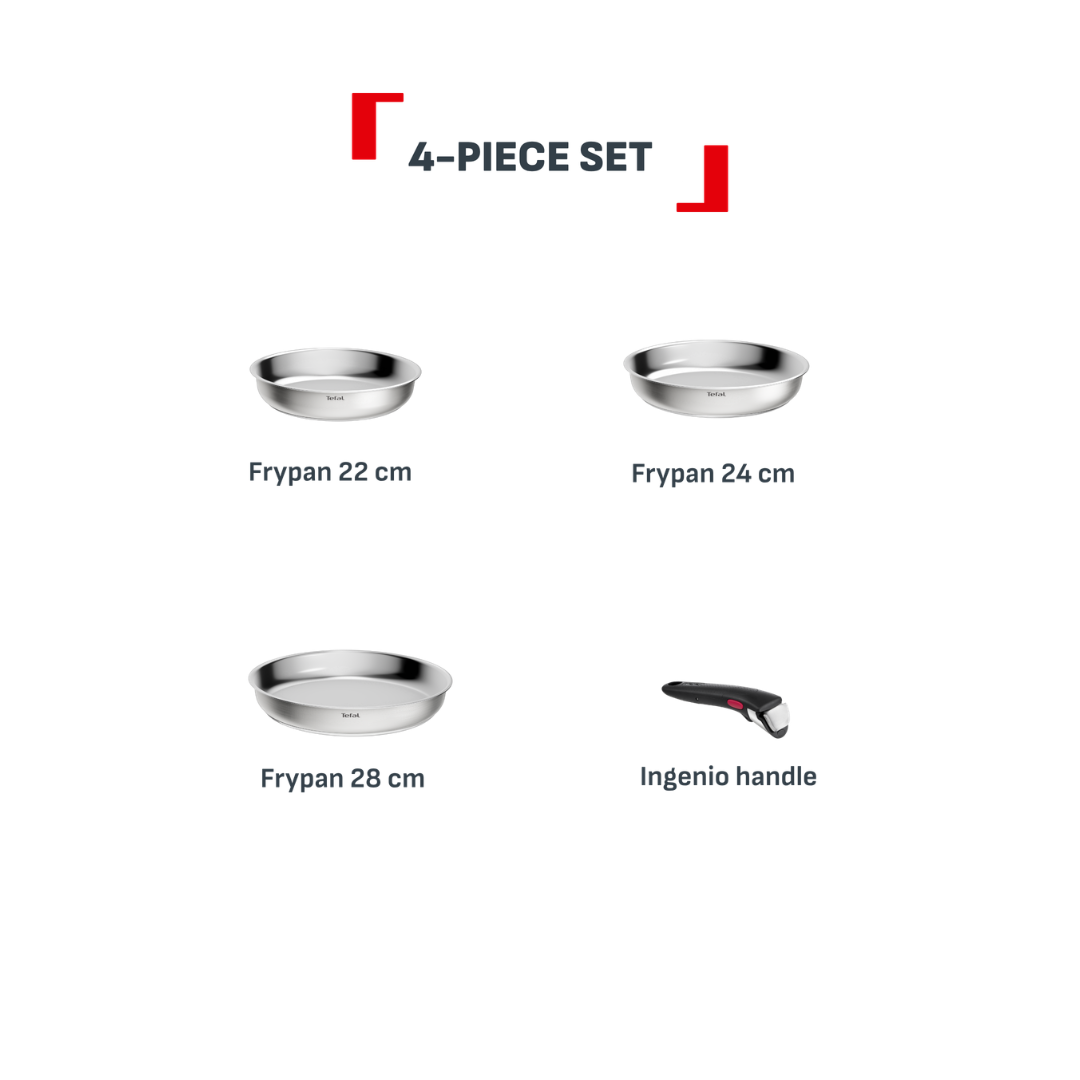 Tefal Ingenio Emotion+ Induction Uncoated Stainless Steel 4pc Frypan Set
