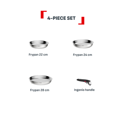 Tefal Ingenio Emotion+ Induction Uncoated Stainless Steel 4pc Frypan Set