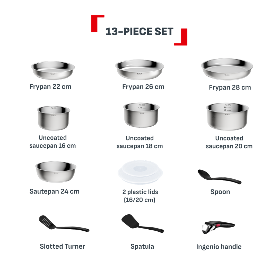 Tefal Ingenio Emotion+ Induction Uncoated Stainless Steel 13pc Set