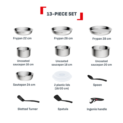 Tefal Ingenio Emotion+ Induction Uncoated Stainless Steel 13pc Set