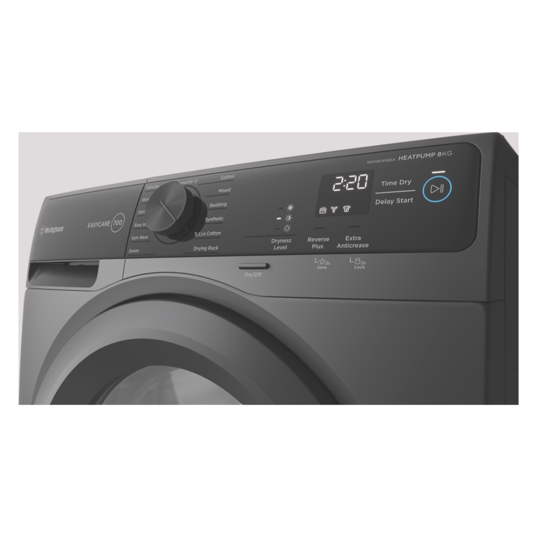 Westinghouse 8kg EasyCare 700 Series Heat Pump Dryer Metallic Grey