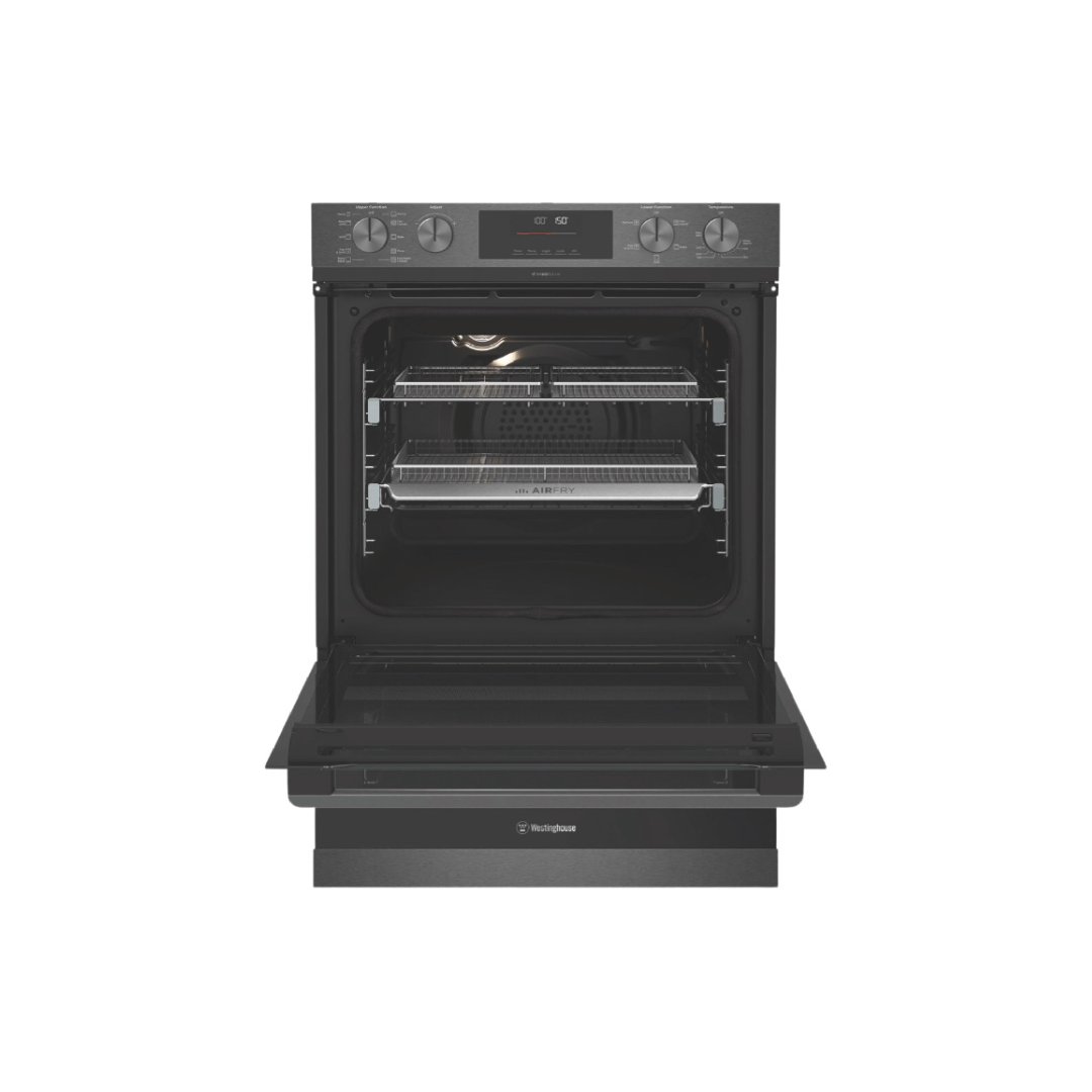 Westinghouse 60cm Multi-Function 10/5 Pyrolytic Duo Oven with AirFry & SteamBake Dark Stainless Steel
