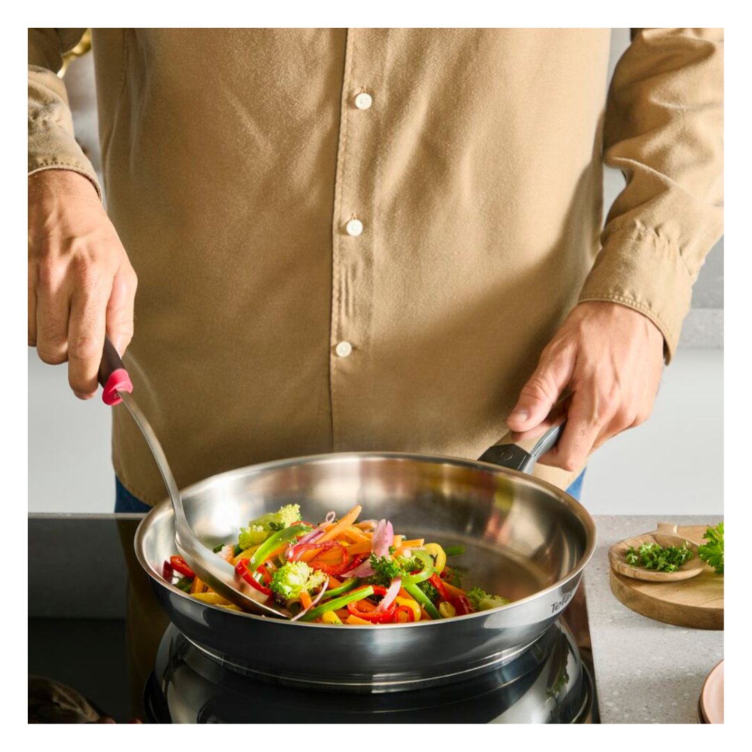 Tefal Emotion+ Induction Stainless Steel Uncoated Triple Pack Frypans 24/30cm & 28cm Wok