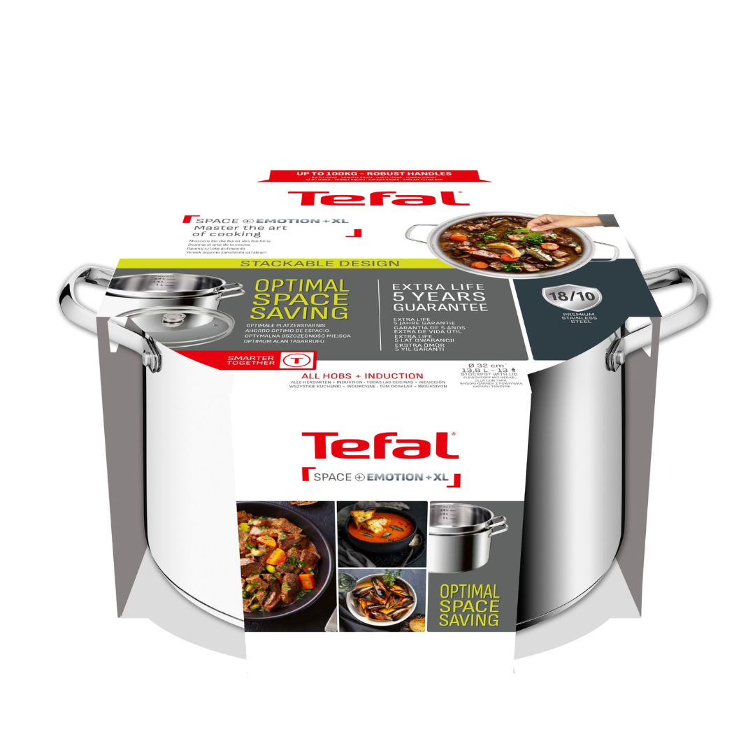 Tefal Space+ Emotion+ XL Induction Stainless Steel Big Pot 13.8L