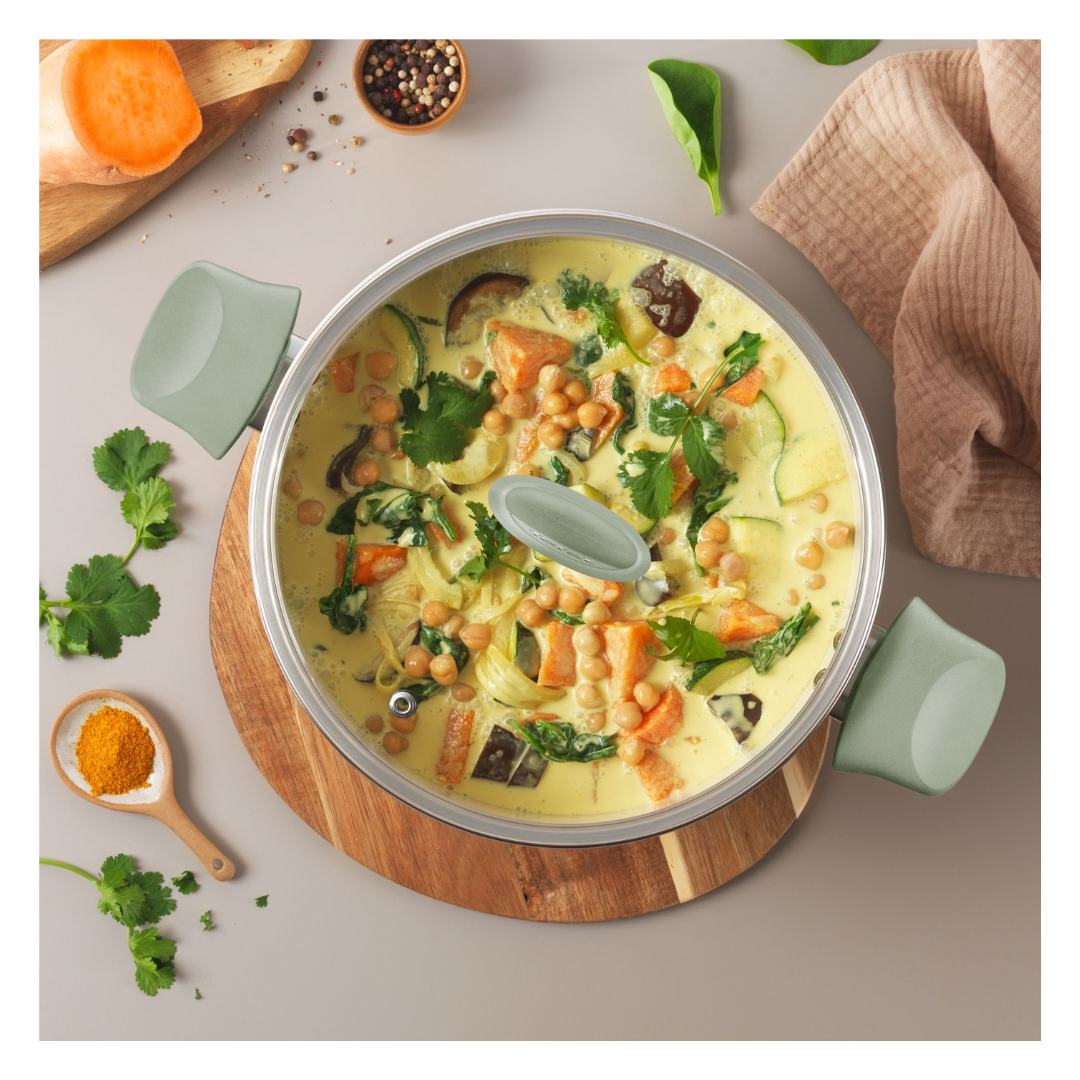 Tefal Recycle Induction Ceramic Green Lichen Non-Stick Stewpot 24cm + Lid