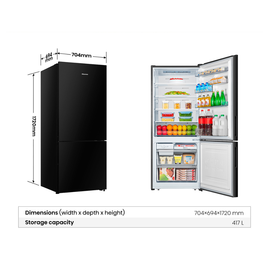 Hisense 417L Bottom Mount Fridge Black Steel