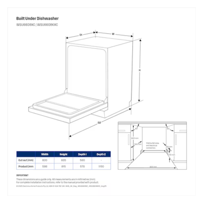 Westinghouse 60cm 15 Place Built Under Stainless Steel Dishwasher