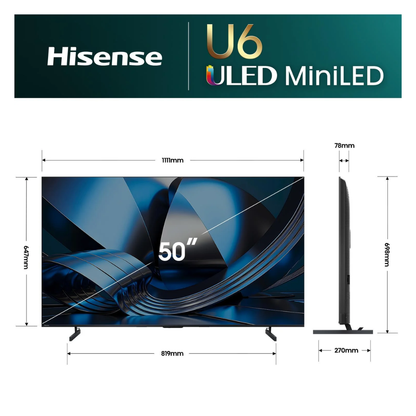 Hisense ULED MiniLED 50" U6S Hi-QLED 144Hz 4K Smart AI TV (2026)