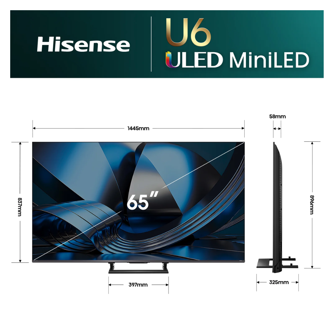 Hisense ULED MiniLED 65" U6S Hi-QLED 144Hz 4K Smart AI TV (2026)