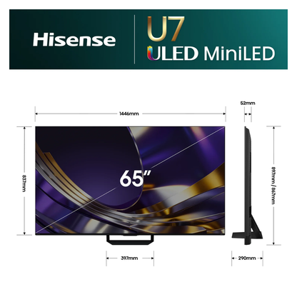 Hisense 65" ULED MiniLED U7SAU 4K QLED 165Hz Smart TV (2026)