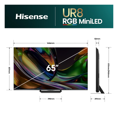 Hisense 65" UR8SAU RGB MiniLED 180Hz 4K Smart AI TV (2026)