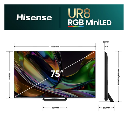 Hisense 75" UR8SAU RGB MiniLED 180Hz 4K Smart AI TV (2026)
