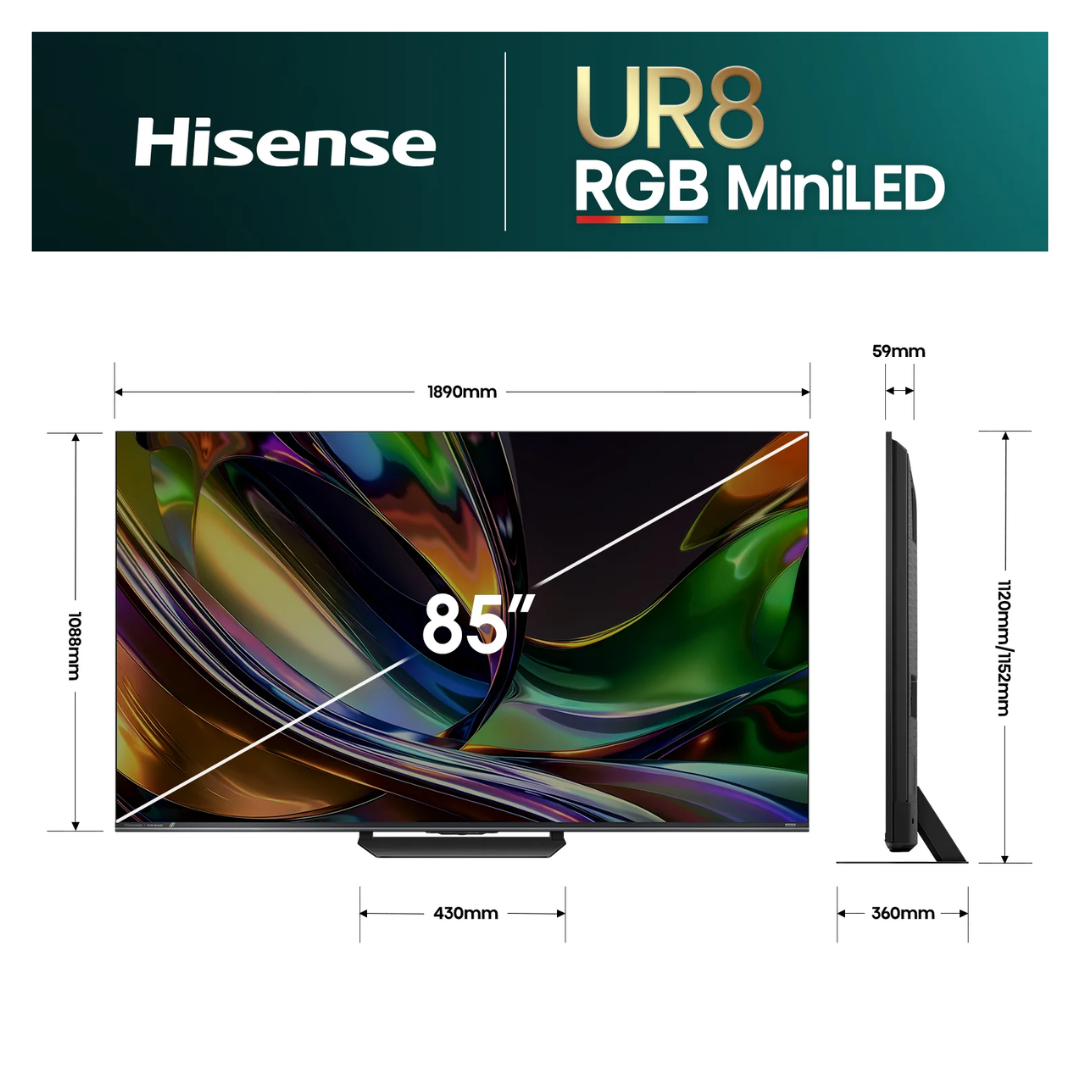 Hisense 85" UR8SAU RGB MiniLED 180Hz 4K Smart AI TV (2026)