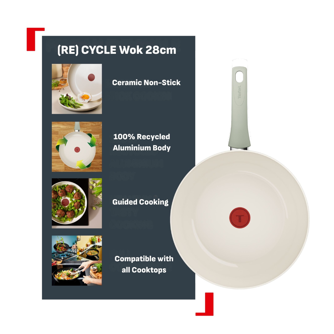 Tefal Recycle Induction Ceramic Green Lichen Non-Stick Wok 28cm