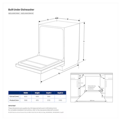 Westinghouse 60cm 15 Place Built Under Dark Stainless Steel Dishwasher
