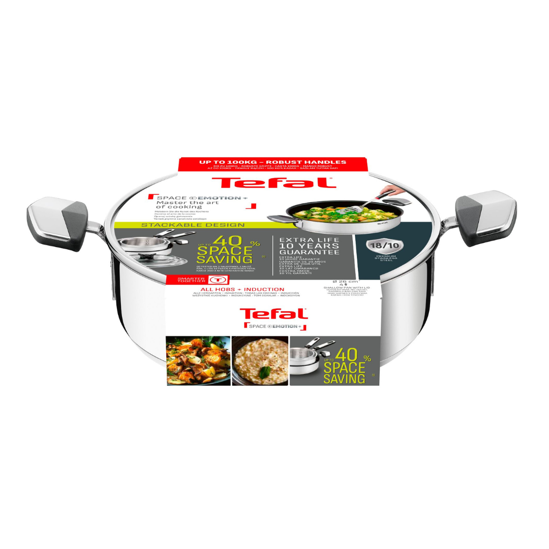 Tefal Space+ Emotion+ Induction Stainless Steel Non-Stick Shallowpan 26cm + Lid