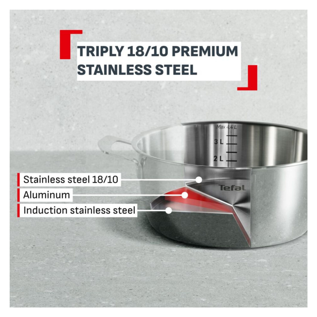 Tefal Emotion+ Gourmet Induction Stainless Steel Uncoated Dutch Oven 24cm