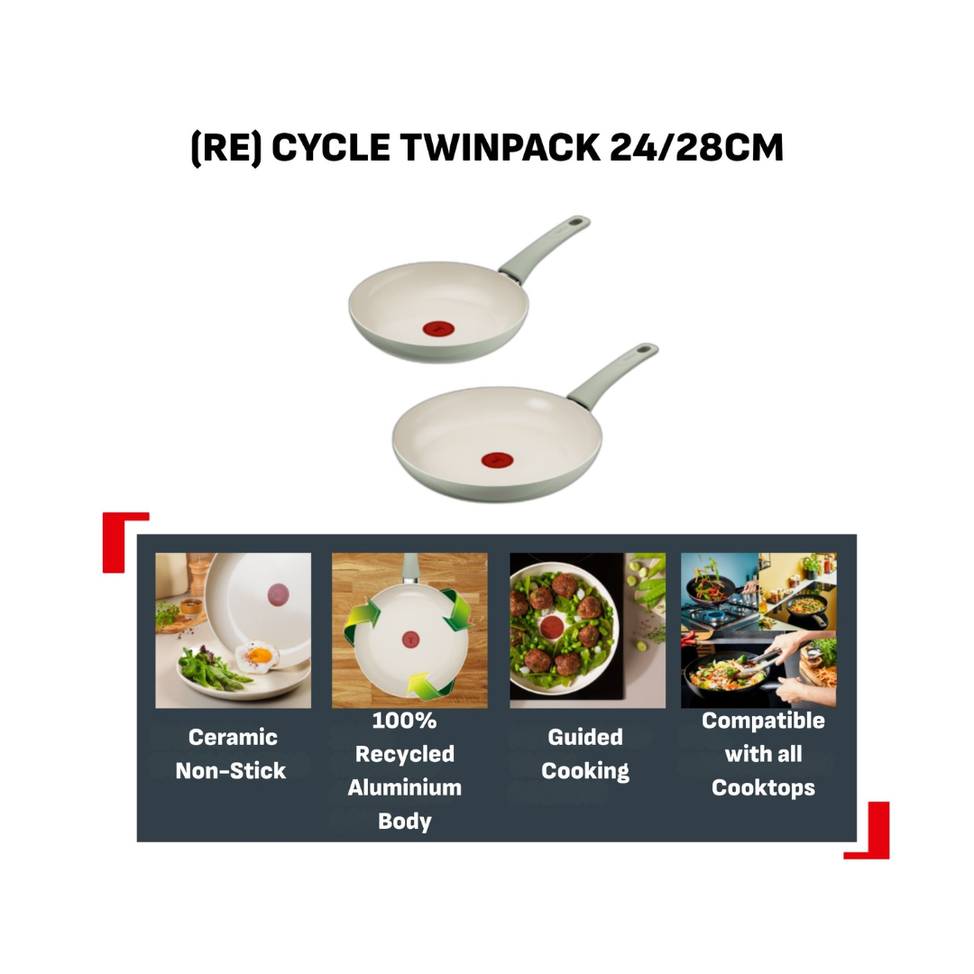 Tefal Recycle Induction Ceramic Green Lichen Twin Pack Frypans 24/28cm