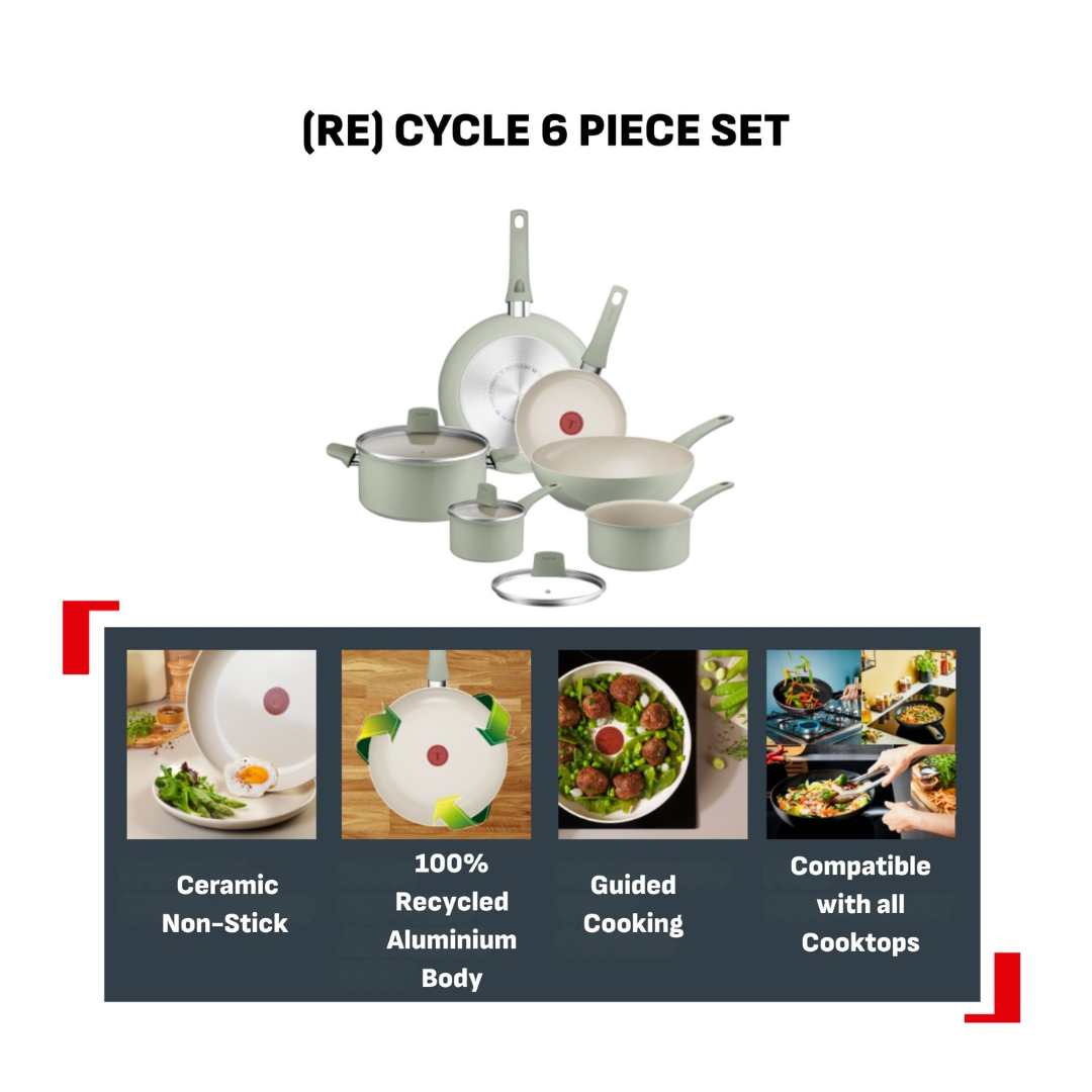 Tefal Recycle Ceramic Induction Non-Stick Green Lichen 6pc Set