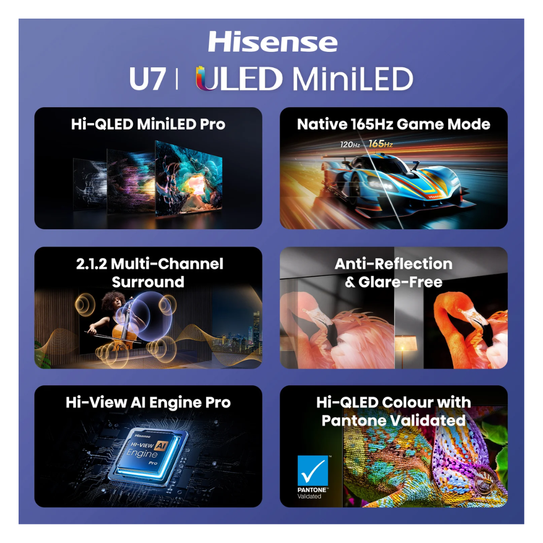 Hisense 65" ULED MiniLED U7SAU 4K QLED 165Hz Smart TV (2026)