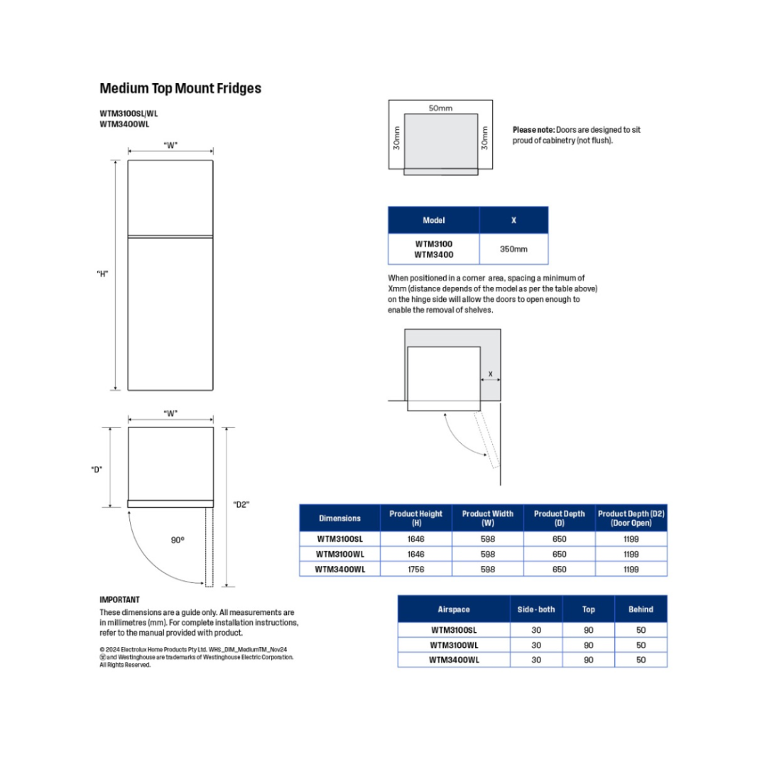 Westinghouse 312L Top Mount Fridge