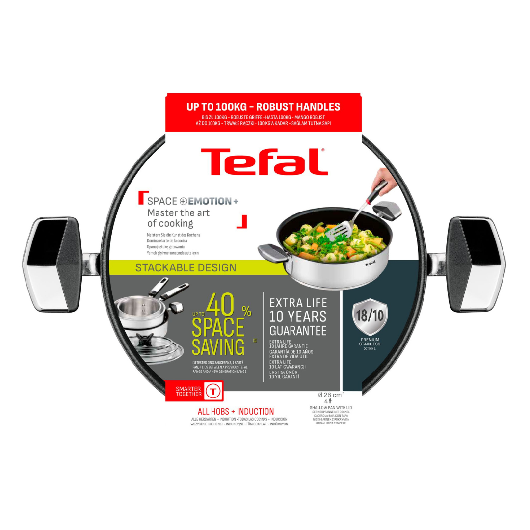 Tefal Space+ Emotion+ Induction Stainless Steel Non-Stick Shallowpan 26cm + Lid