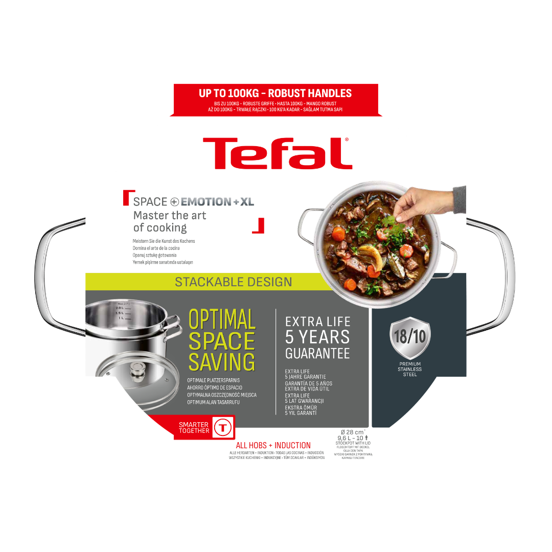 Tefal Space+ Emotion+ XL Induction Stainless Steel Big Pot 9.6L