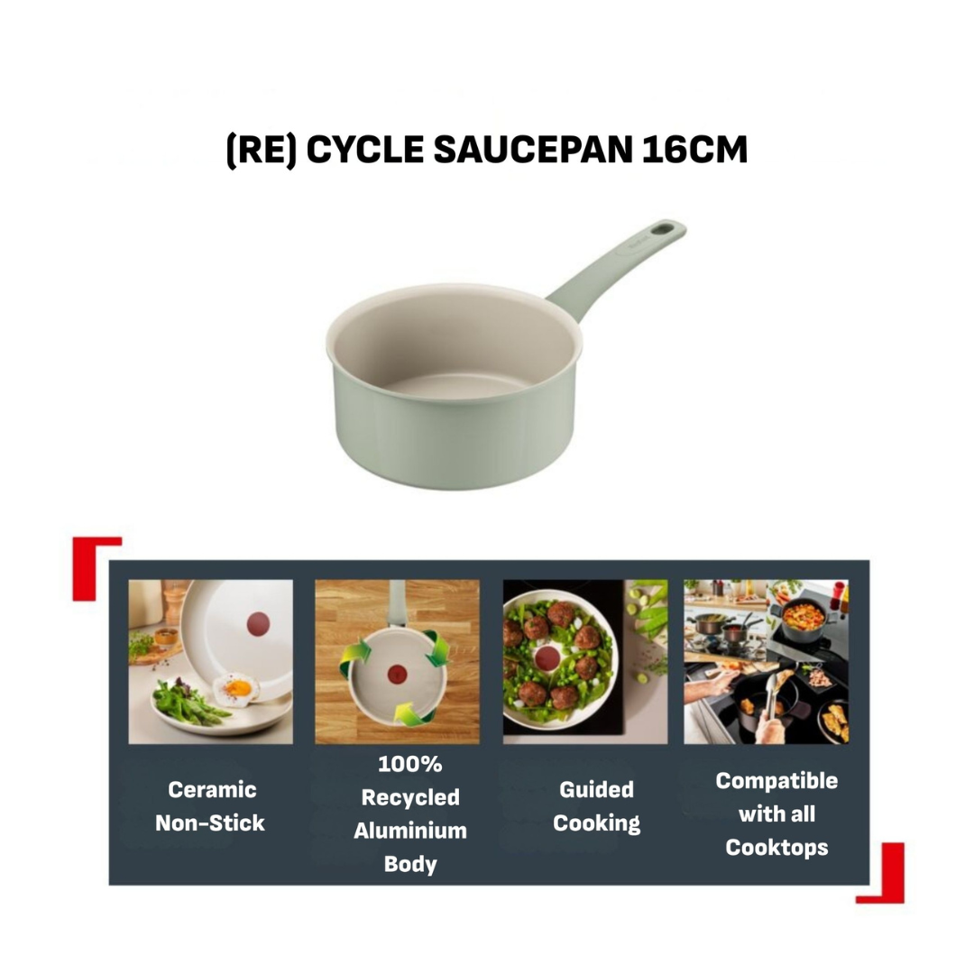 Tefal Recycle Induction Ceramic Green Lichen Non-Stick Saucepan 16cm