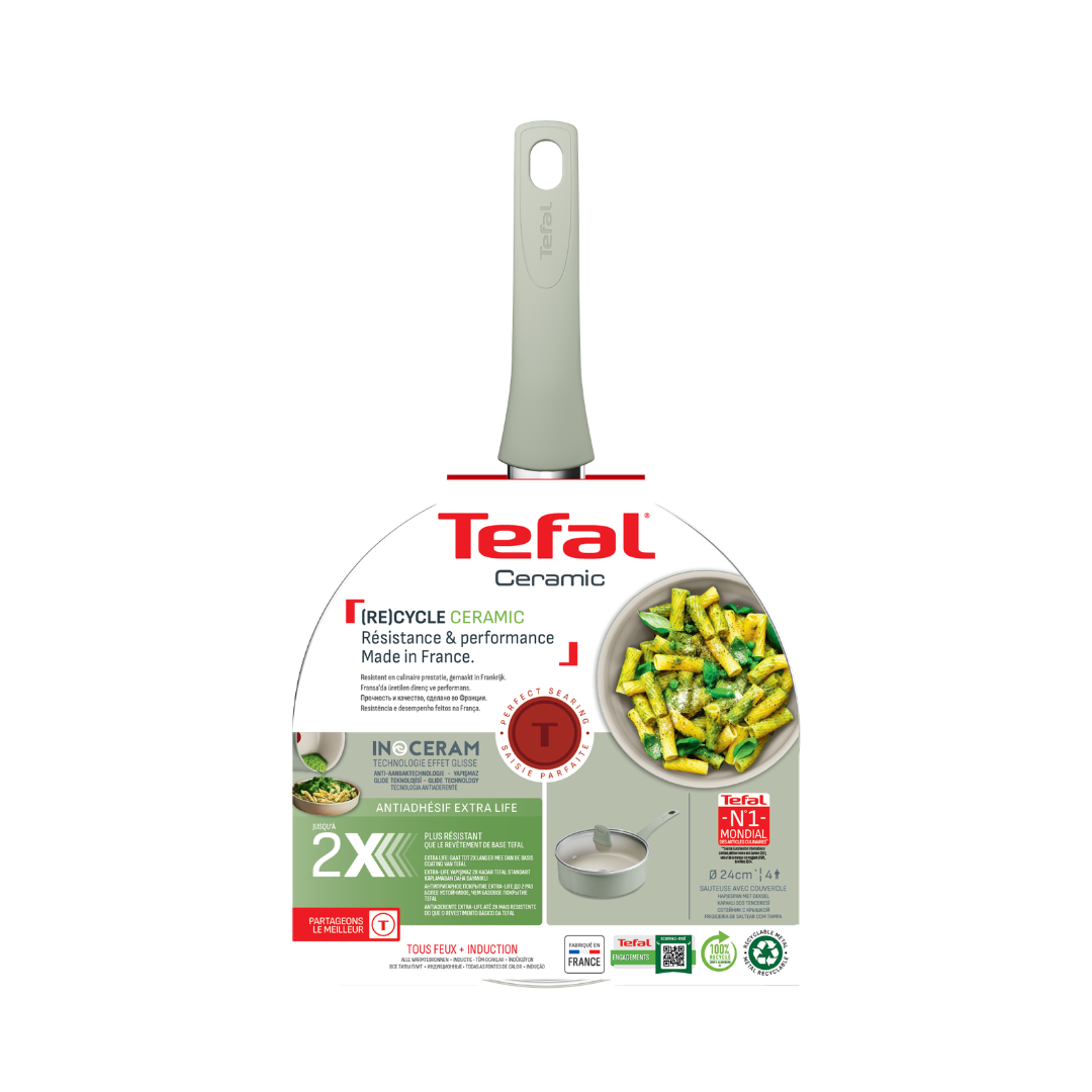 Tefal Recycle Induction Ceramic Green Lichen Non-Stick Sautepan 24cm + Lid
