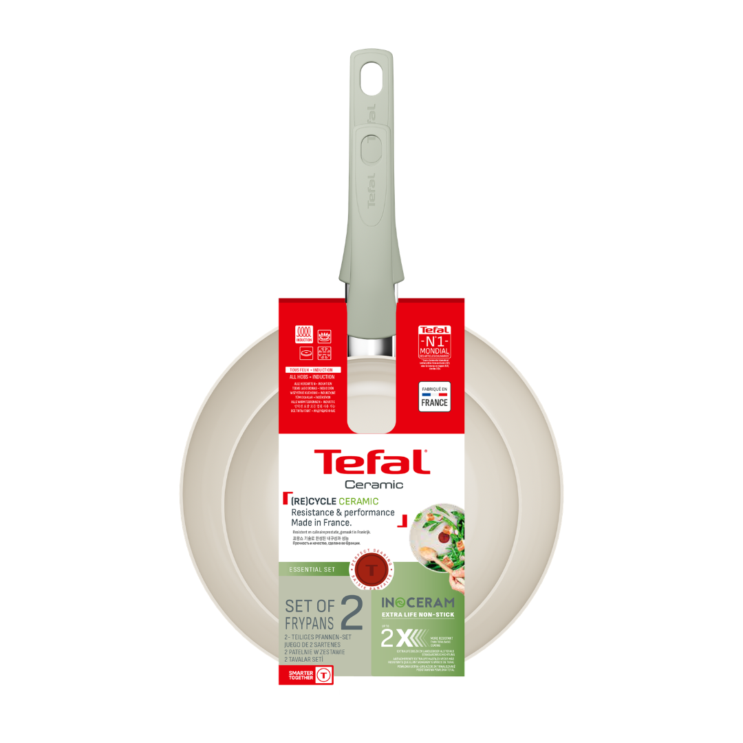 Tefal Recycle Induction Ceramic Green Lichen Twin Pack Frypans 24/28cm