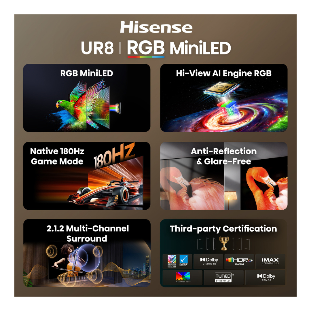 Hisense 75" UR8SAU RGB MiniLED 180Hz 4K Smart AI TV (2026)