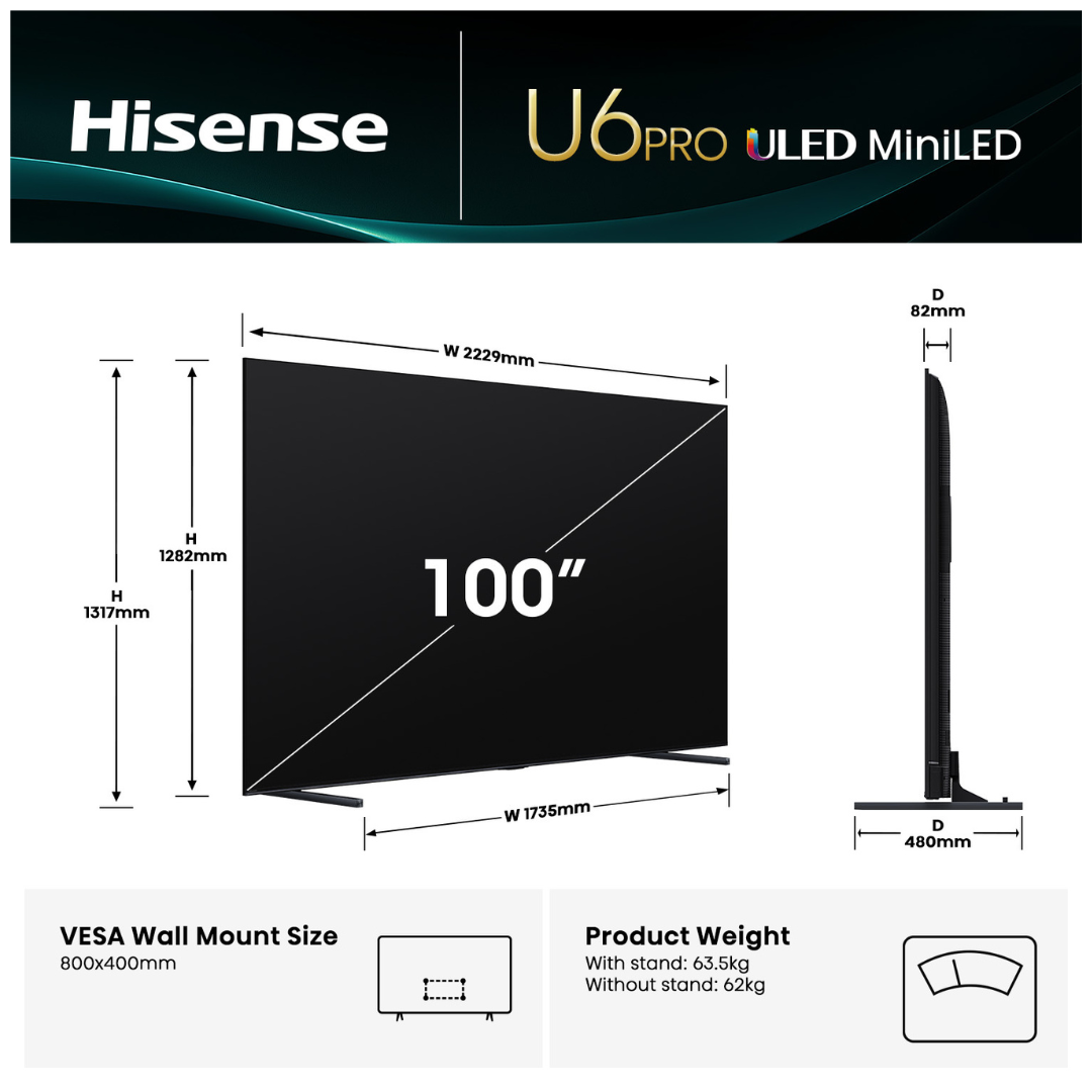 Hisense ULED MiniLED 100" U6QAU 4K QLED 165Hz Smart TV (2025)