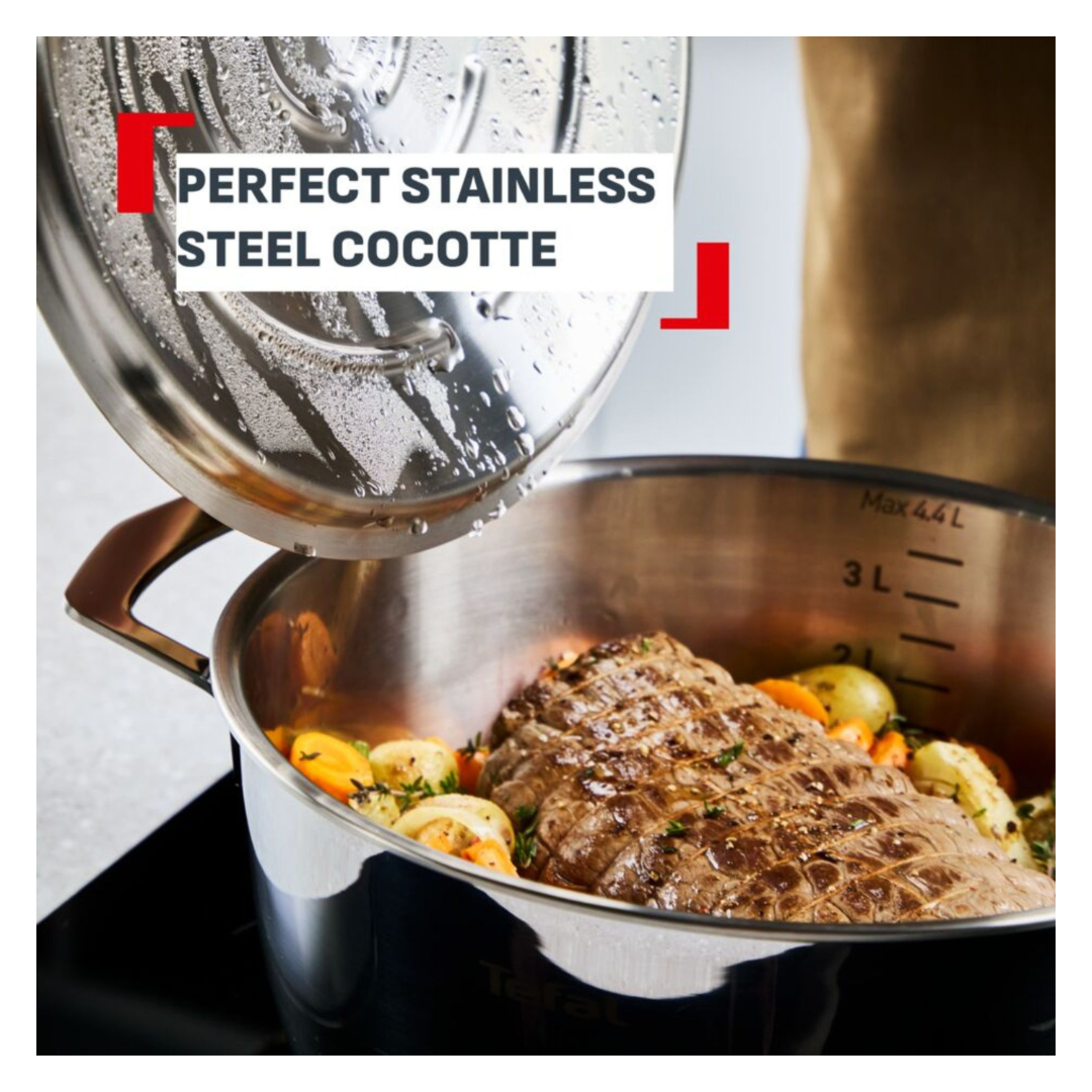 Tefal Emotion+ Gourmet Induction Stainless Steel Uncoated Dutch Oven 24cm