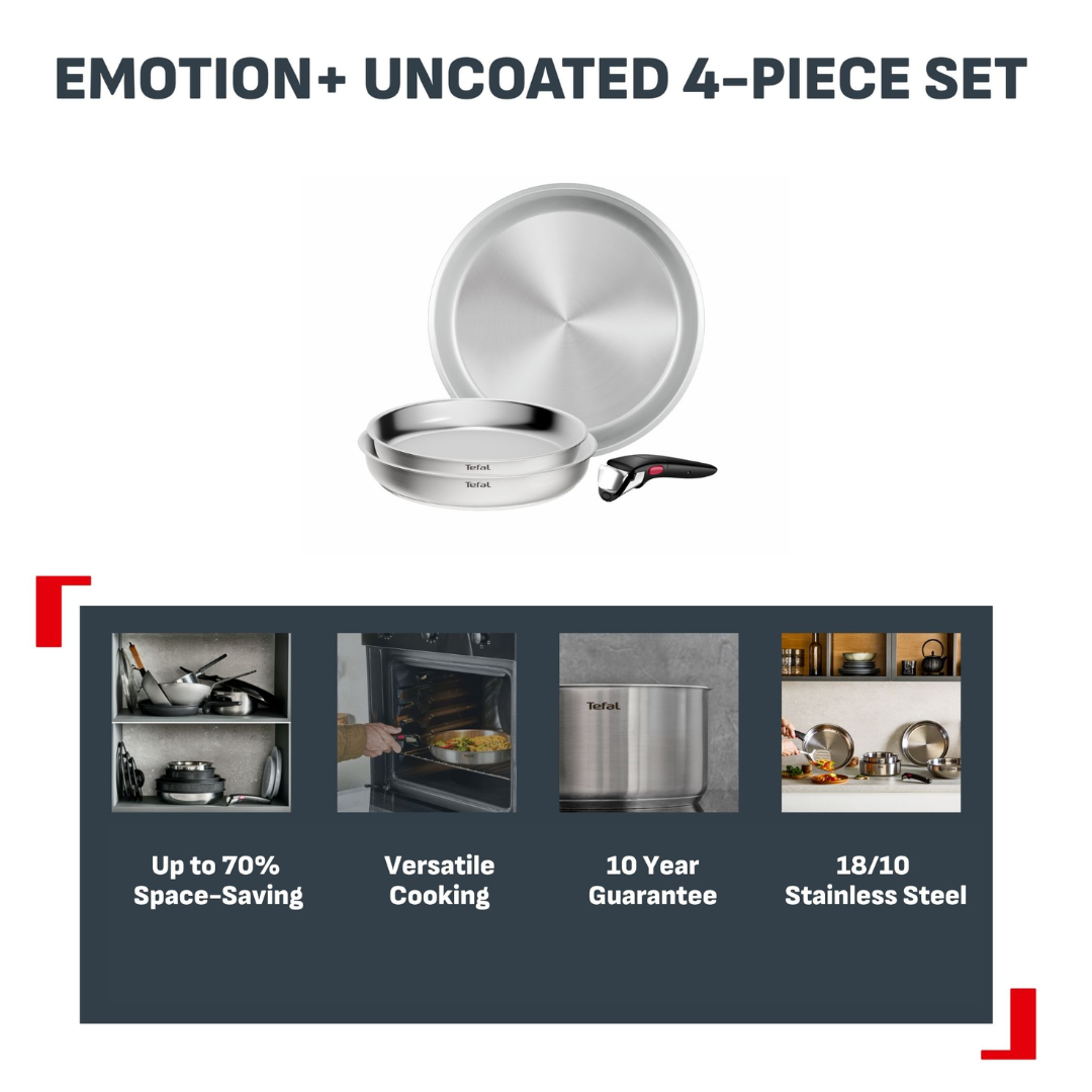 Tefal Ingenio Emotion+ Induction Uncoated Stainless Steel 4pc Frypan Set